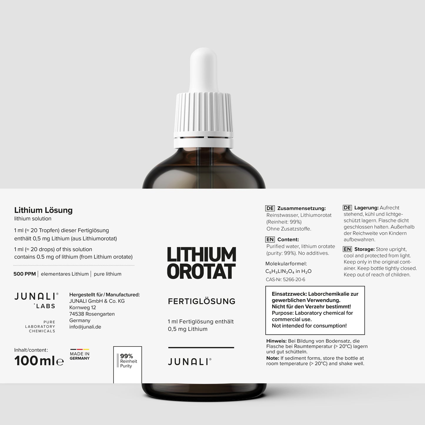 JUNALI® Lithium Lösung, aus Reinstwasser und reinem Lithium Orotat (100 ml)