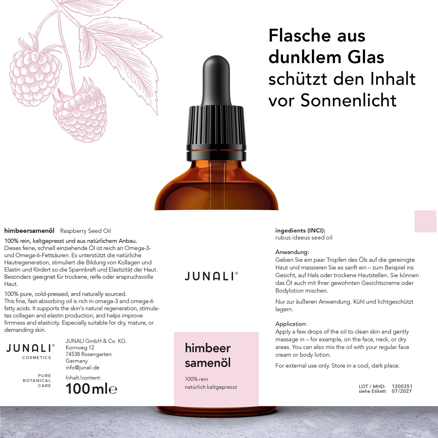 JUNALI® Himbeersamenöl – 100 % rein & kaltgepresst (2x 100 ml)