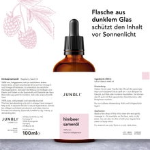 Laden Sie das Bild in den Galerie-Viewer, JUNALI® Himbeersamenöl – 100 % rein & kaltgepresst (100 ml)