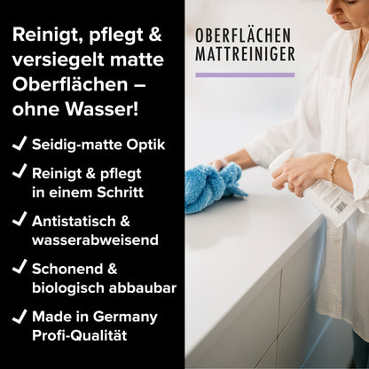 JUNALI® Matt Set, Oberflächen Mattreiniger + Mikrofasertuch