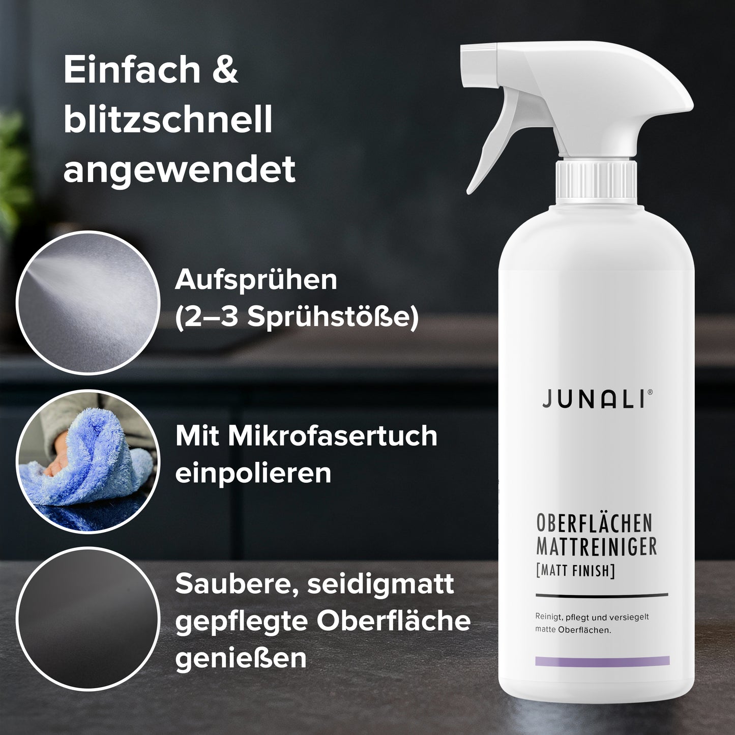 JUNALI® Matt Set, Oberflächen Mattreiniger + Mikrofasertuch