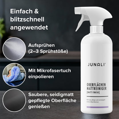 JUNALI® Matt Set, Oberflächen Mattreiniger + Mikrofasertuch