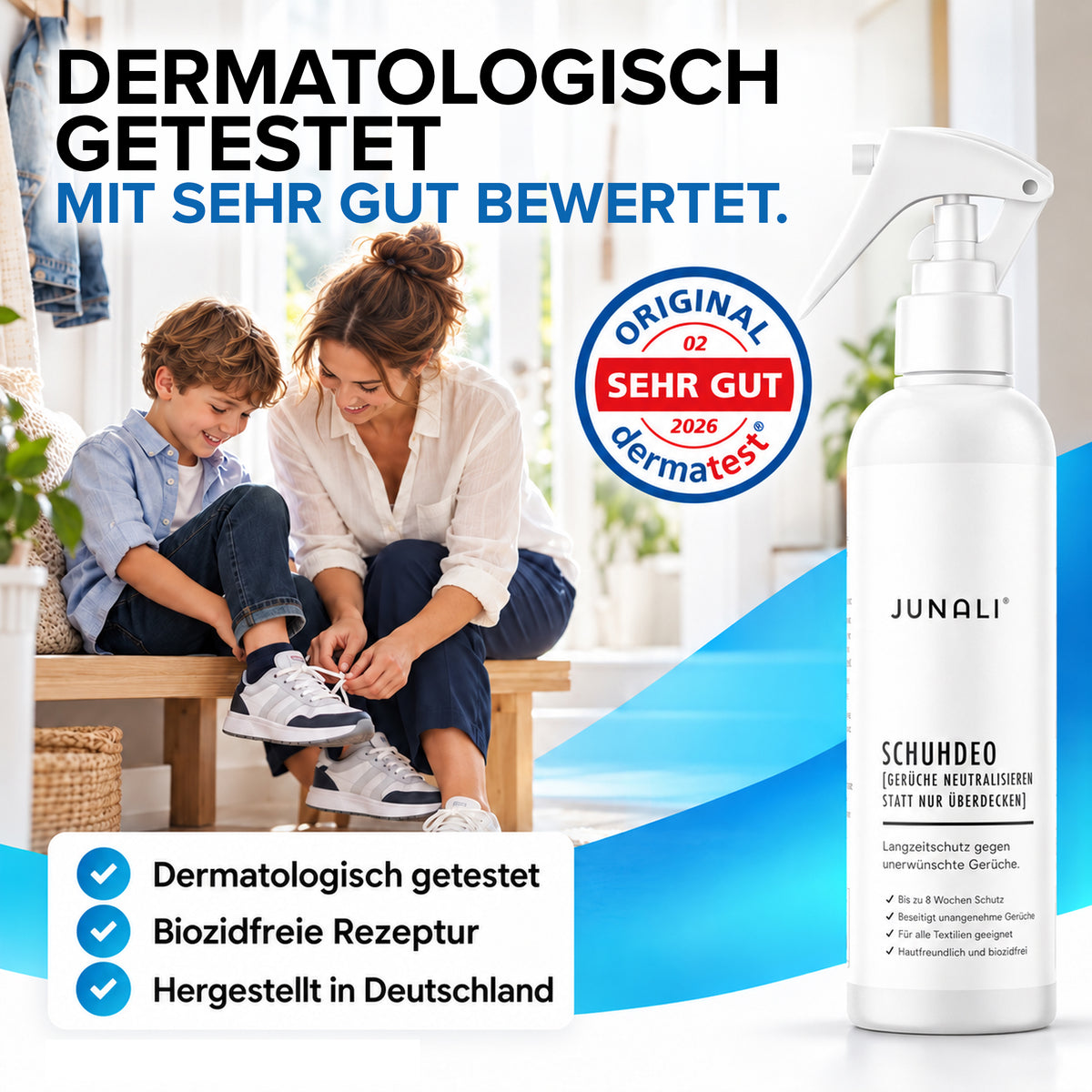 JUNALI® Schuhdeo Spray 250 ml – gegen Schuhgeruch, langanhaltend, biozidfrei
