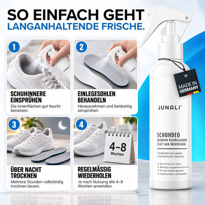 JUNALI® Schuhdeo Spray 250 ml – gegen Schuhgeruch, langanhaltend, biozidfrei