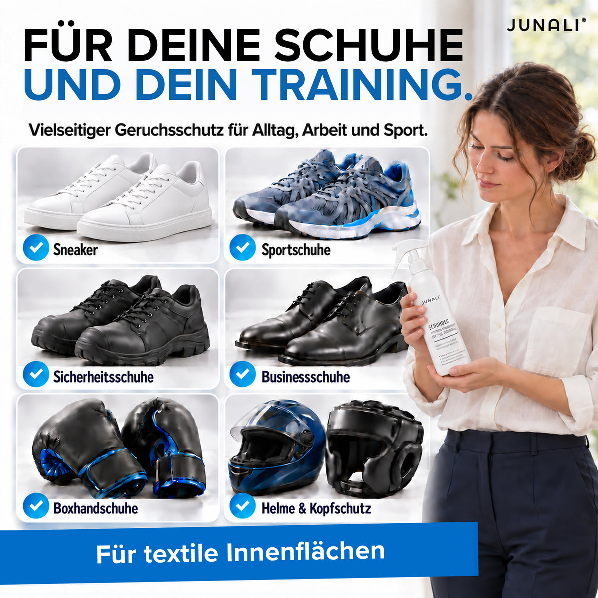 JUNALI® Schuhdeo Spray 250 ml – gegen Schuhgeruch, langanhaltend, biozidfrei