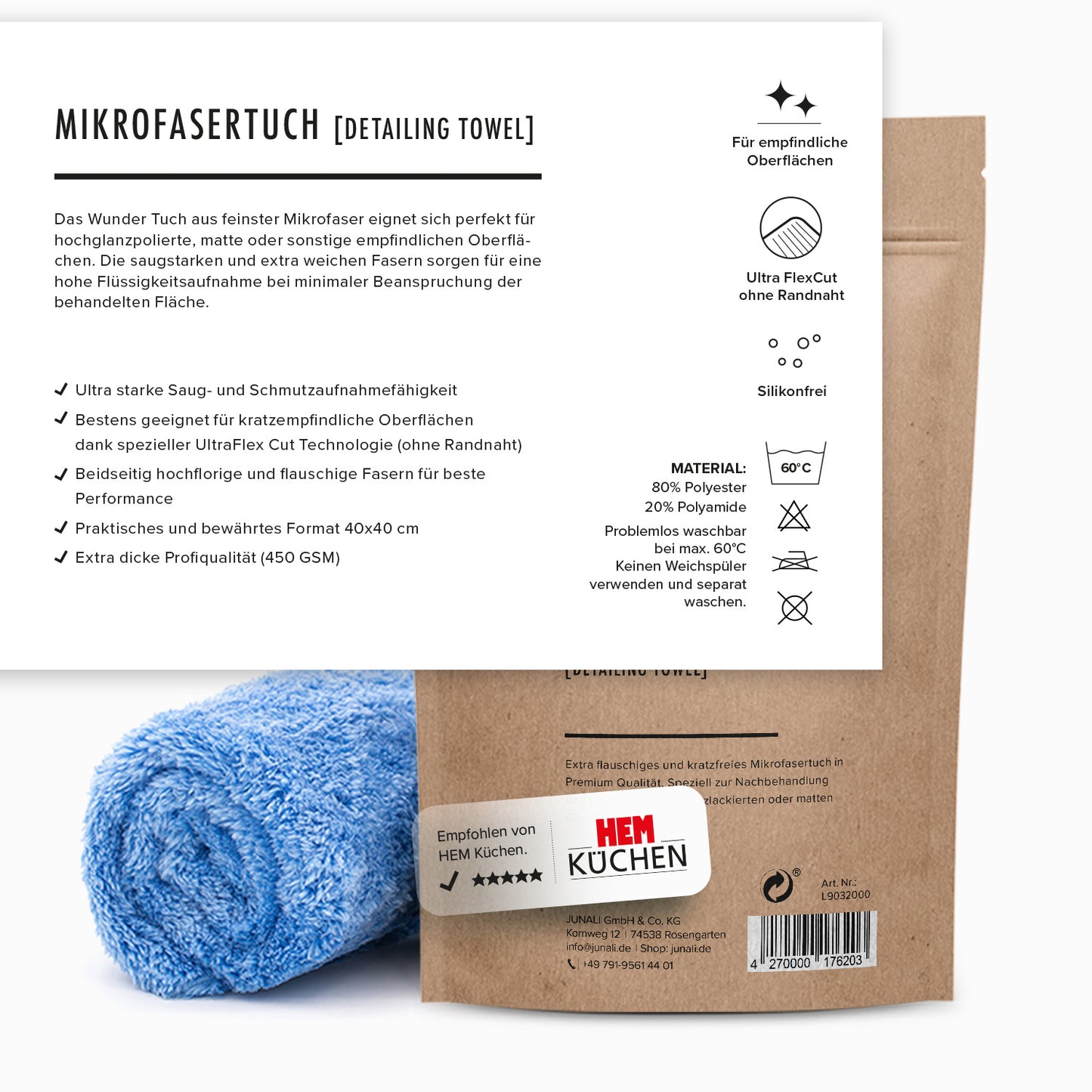 JUNALI® Glossy Set, Oberflächen Glanzreiniger + Mikrofasertuch