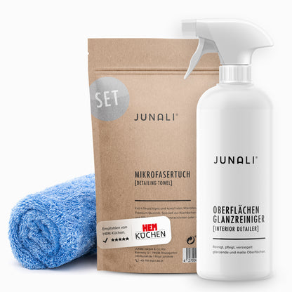 JUNALI® Glossy Set, Oberflächen Glanzreiniger + Mikrofasertuch