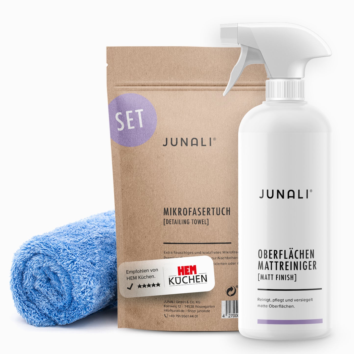 JUNALI® Matt Set, Oberflächen Mattreiniger + Mikrofasertuch