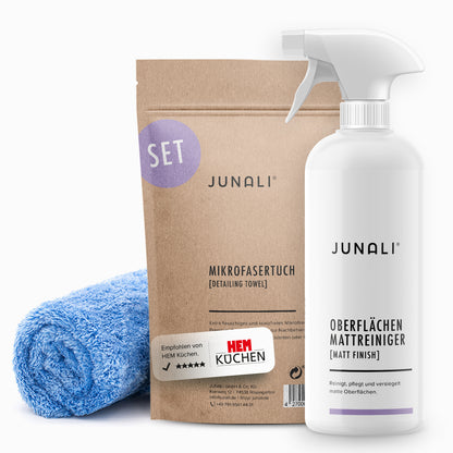 JUNALI® Matt Set, Oberflächen Mattreiniger + Mikrofasertuch