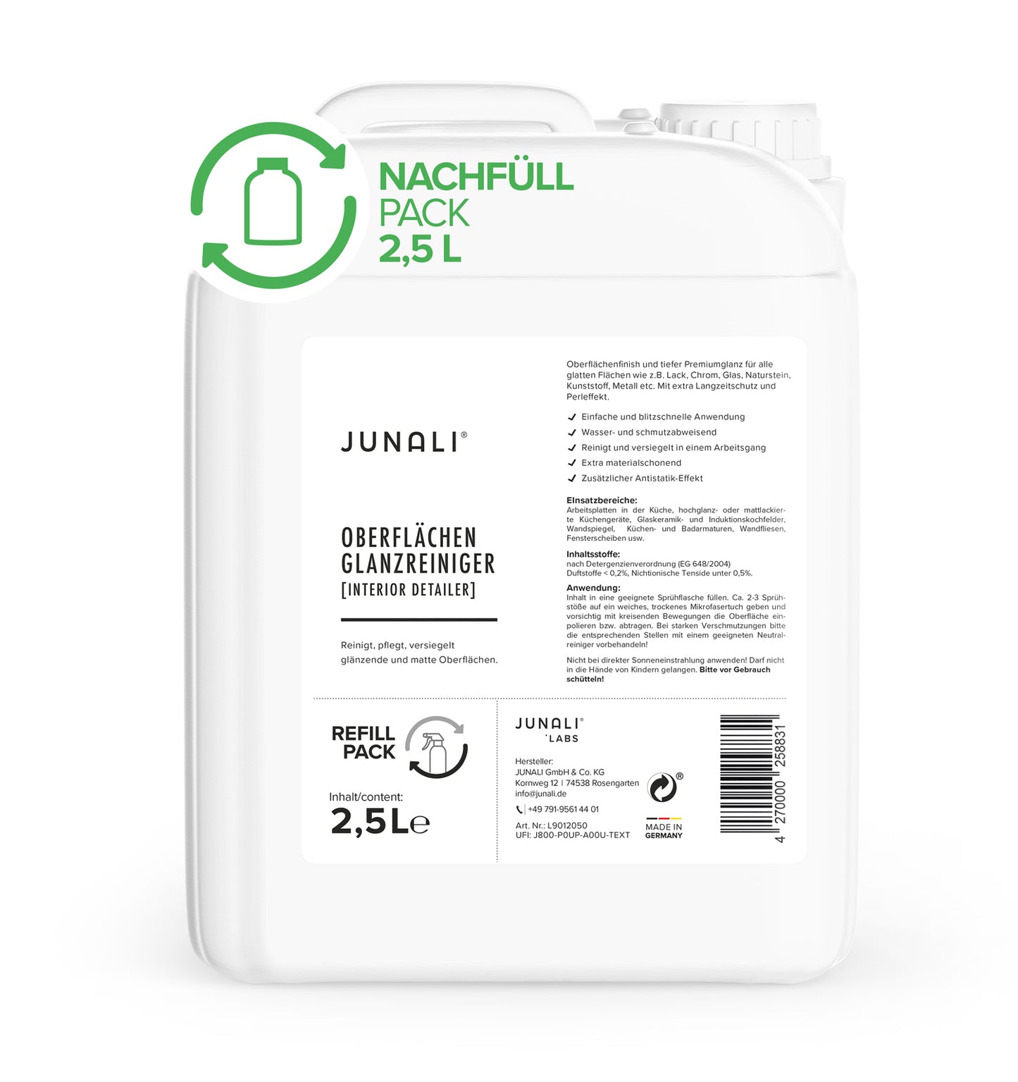 junali oberflächen glanzreiniger, 2,5 Liter Nachfüll 