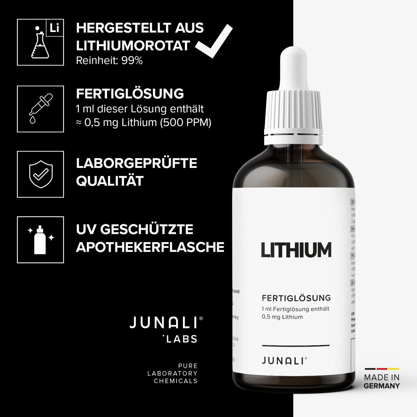 JUNALI® Lithium Lösung, aus Reinstwasser und reinem Lithium Orotat (2x 100 ml)