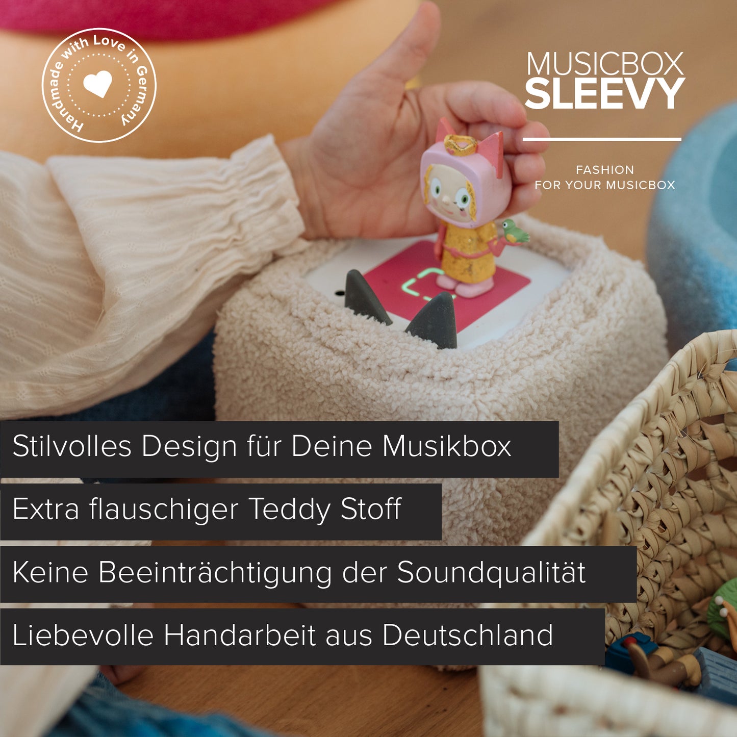B-Ware, Musikbox SLEEVY Stretch, Teddy Beige, Schutzbezug für die Toniebox