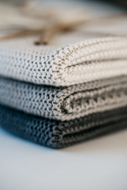 Solvang Wischtücher gestrickt, 3er Set, stahlgrau aus 100% Oeko-Tex Baumwolle