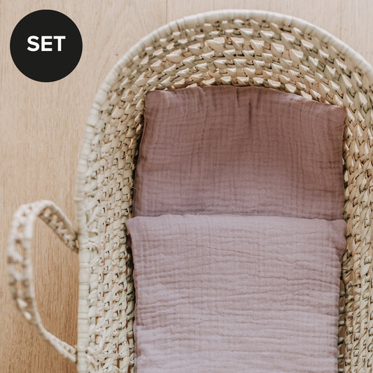 Set aus Puppentrage LUCY LOU und Bettwäsche Pudertraum rosa